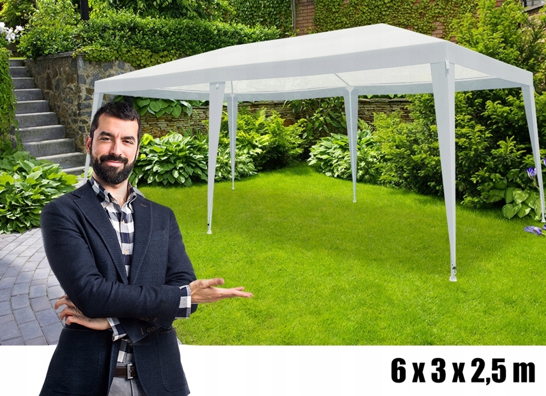 Cort pavilion de gradina, 600x300 cm, impermeabil cu rezistenta UV, alb