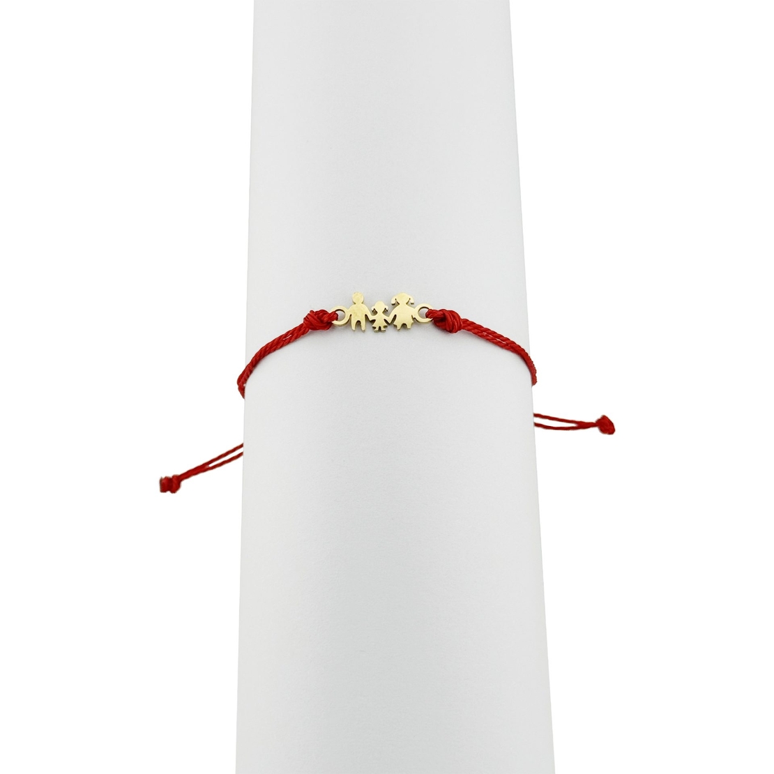 Bratara Martisor pentru Dama, Jolie, Model Familie, Set 12 bucati, Pandativ din Inox Auriu, Snur Ajustabil Impletit, Rosu