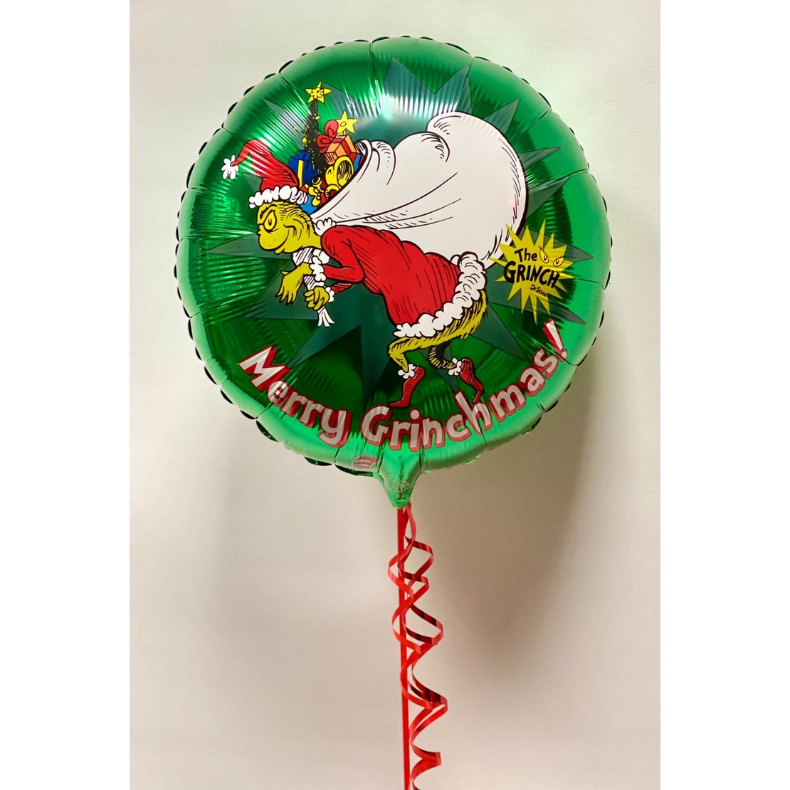 Balon Rotund, Vafy, din Folie de Aluminiu, Tema Craciun, Model Grinch, 44x53 cm, Verde