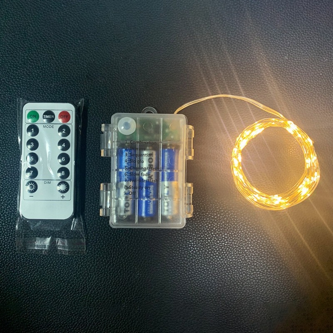 Instalatie de Craciun, Vafy, Decoratiune de Craciun, 100 Beculete LED, cu Baterii si Telecomanda, cu 8 Functii, Lungime 10 m, Alb cald