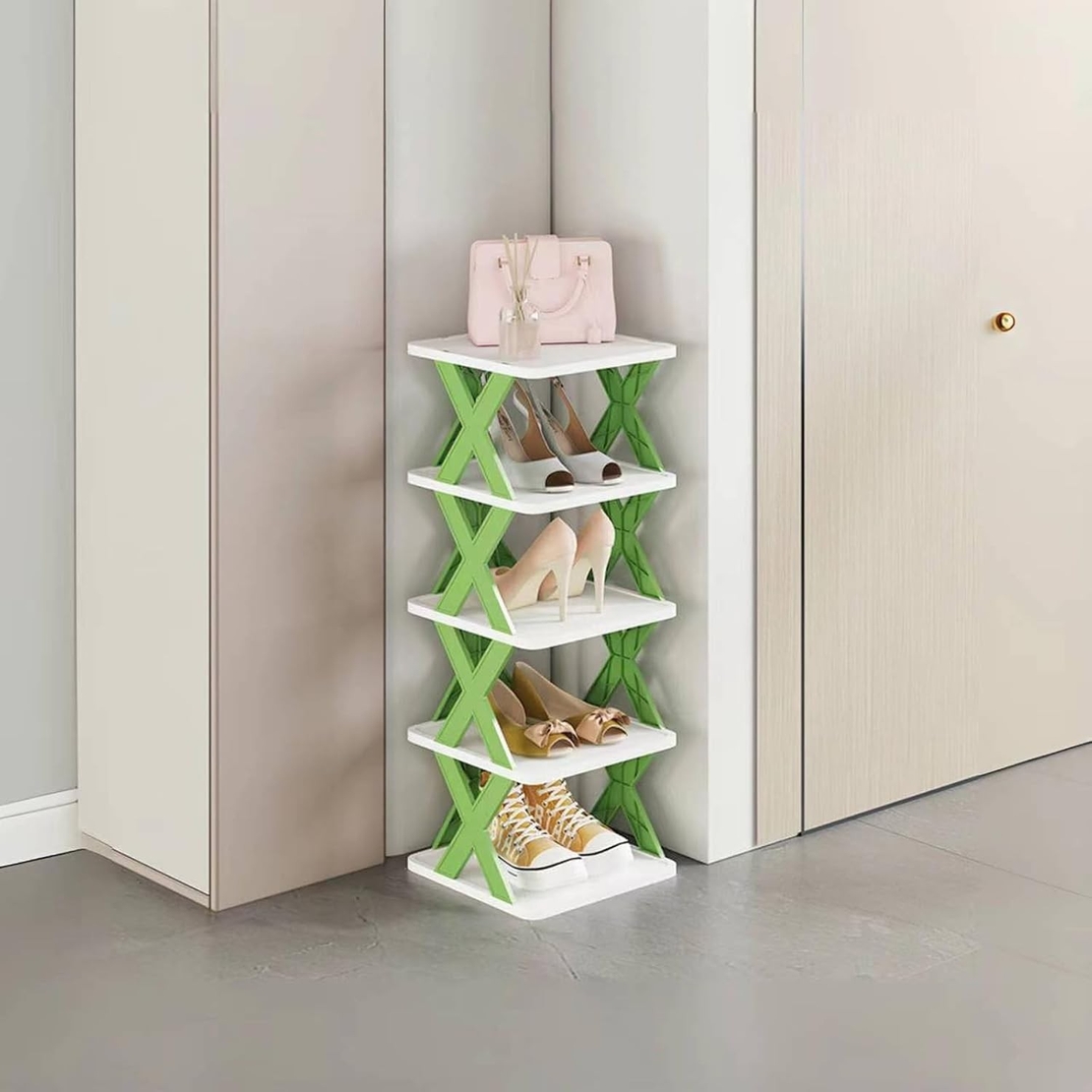 Organizator de Pantofi, Flippy, 5 Straturi, din ABS, Suport Modular, 65.5 x 24 x 26 cm, Verde