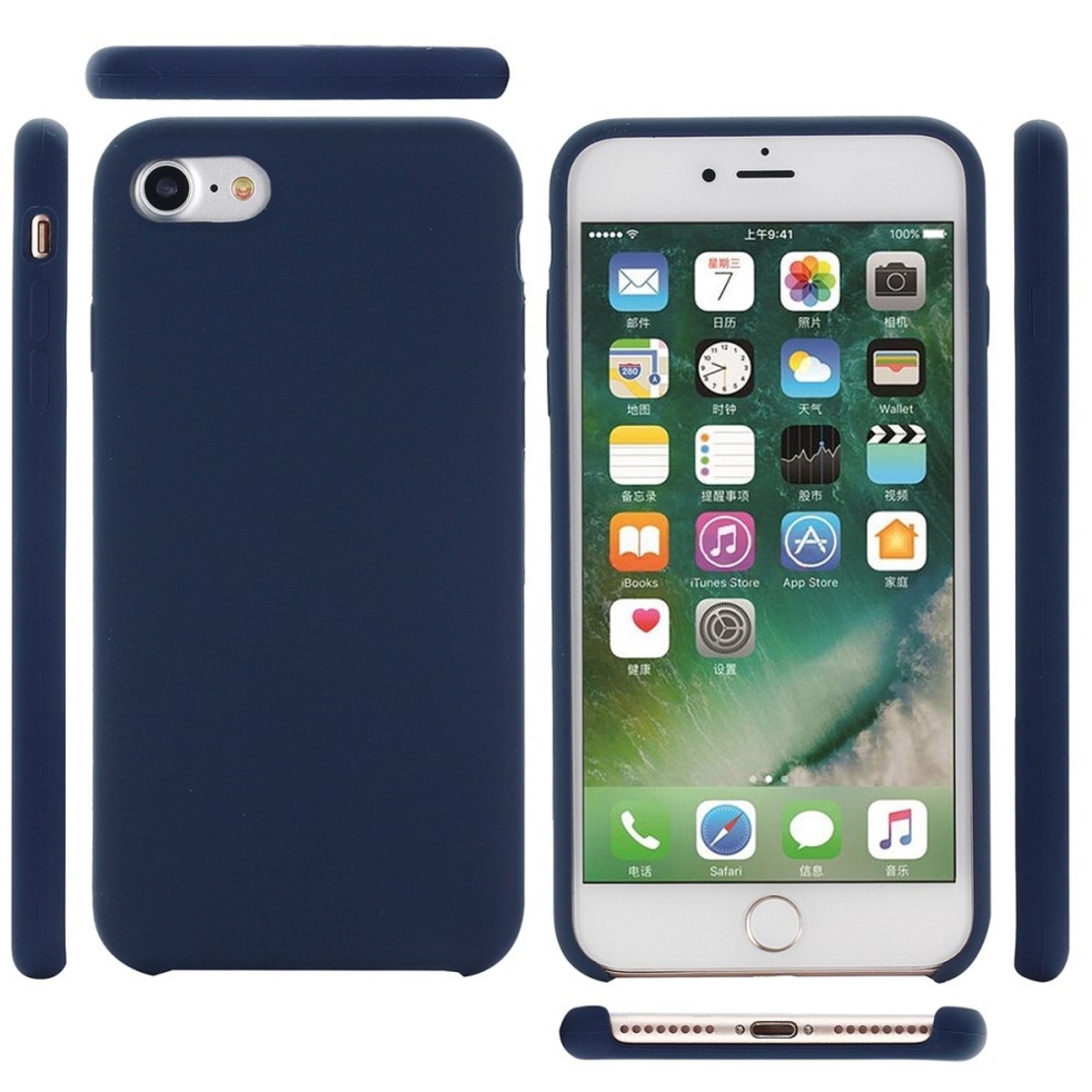 Husa protectie Vafy compatibila cu Apple iPhone 7/8/SE 2020 Liquid Silicone Case Albastru Inchis