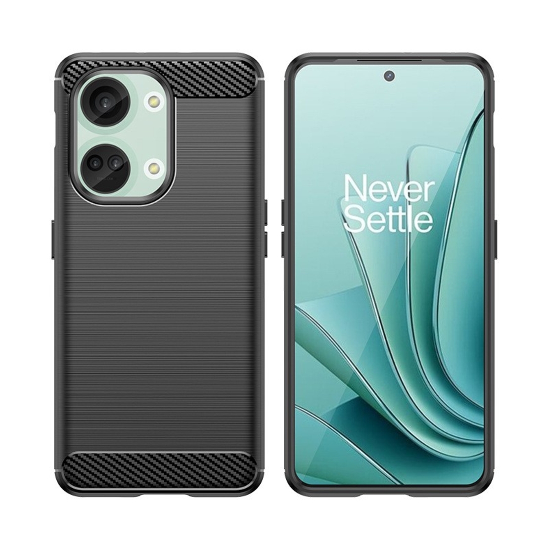 Husa Protectie pentru OnePlus Nord 3, Vafy, din Silicon TPU Moale, Textura Periat, Anti Cadere, cu Element Carbon, Negru