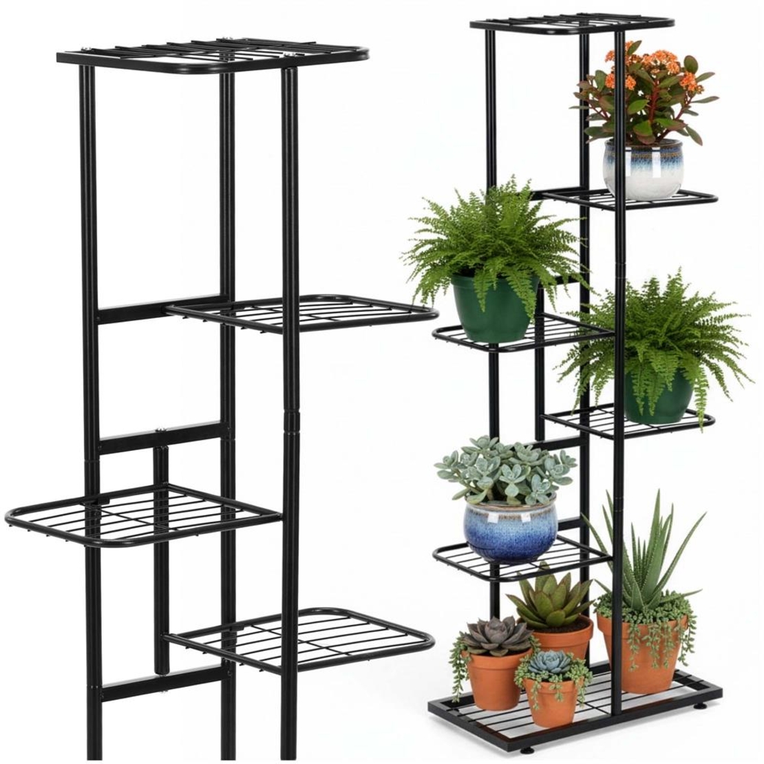 Suport pentru flori, metalic, cu 6 polite, structura verticala, 41x22x106 cm, negru