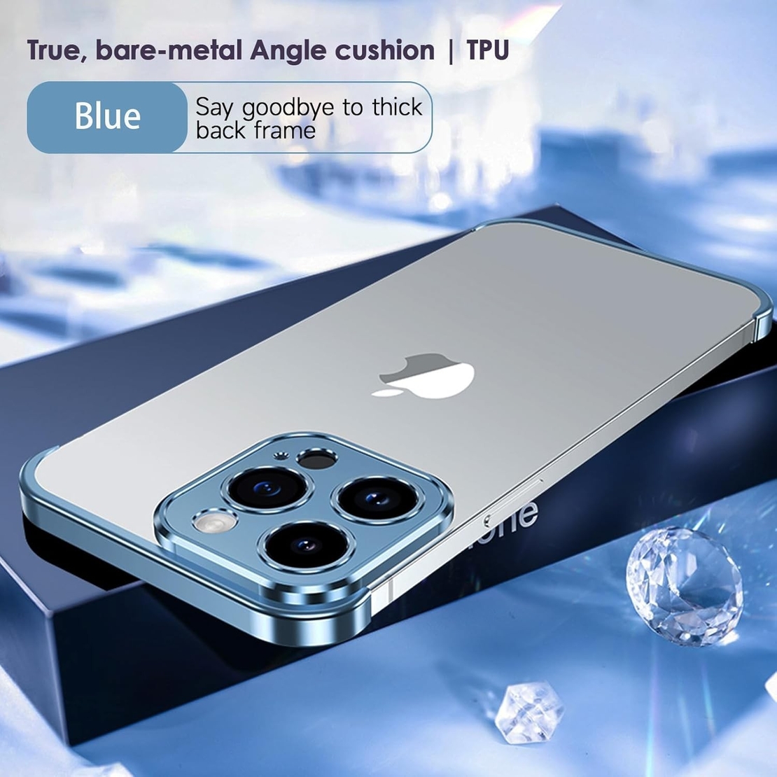 Husa Metalica Edgeless Compatibila cu iPhone 16 Pro, Vafy, Protectie pentru Colturi si Camera, Aliaj Aluminiu, Antisoc, Antizgariere, Albastru