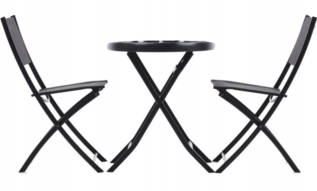 Set mobilier balcon pliabil cu masa sticla si 2 scaune, structura metalica, 60x70 cm, negru