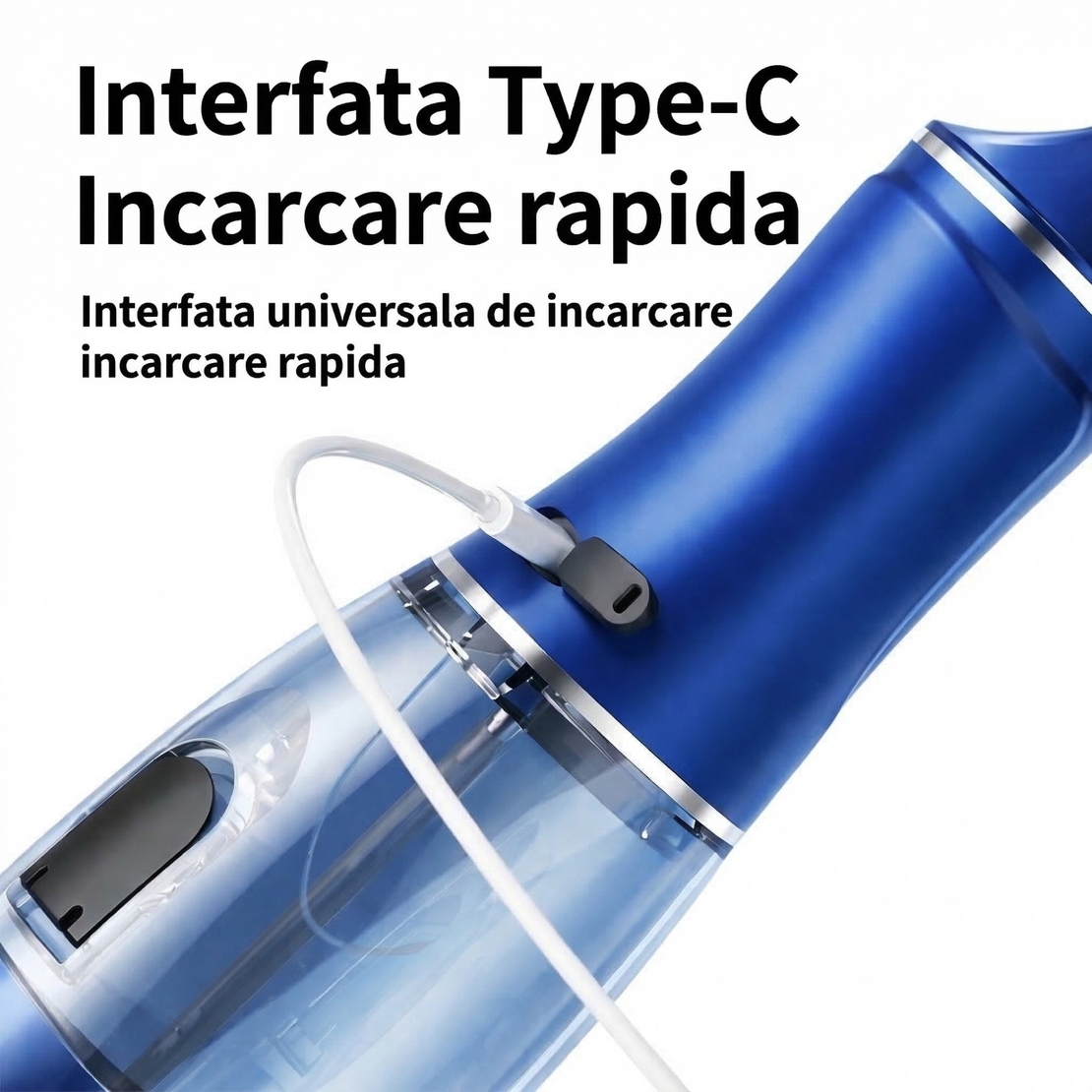 Irigator Bucal Electric, Flippy, Portabil, Dus Bucal pentru Curatare, Indepartare Tartru, 4 Capete, 25 x 8 x 8 cm, Albastru