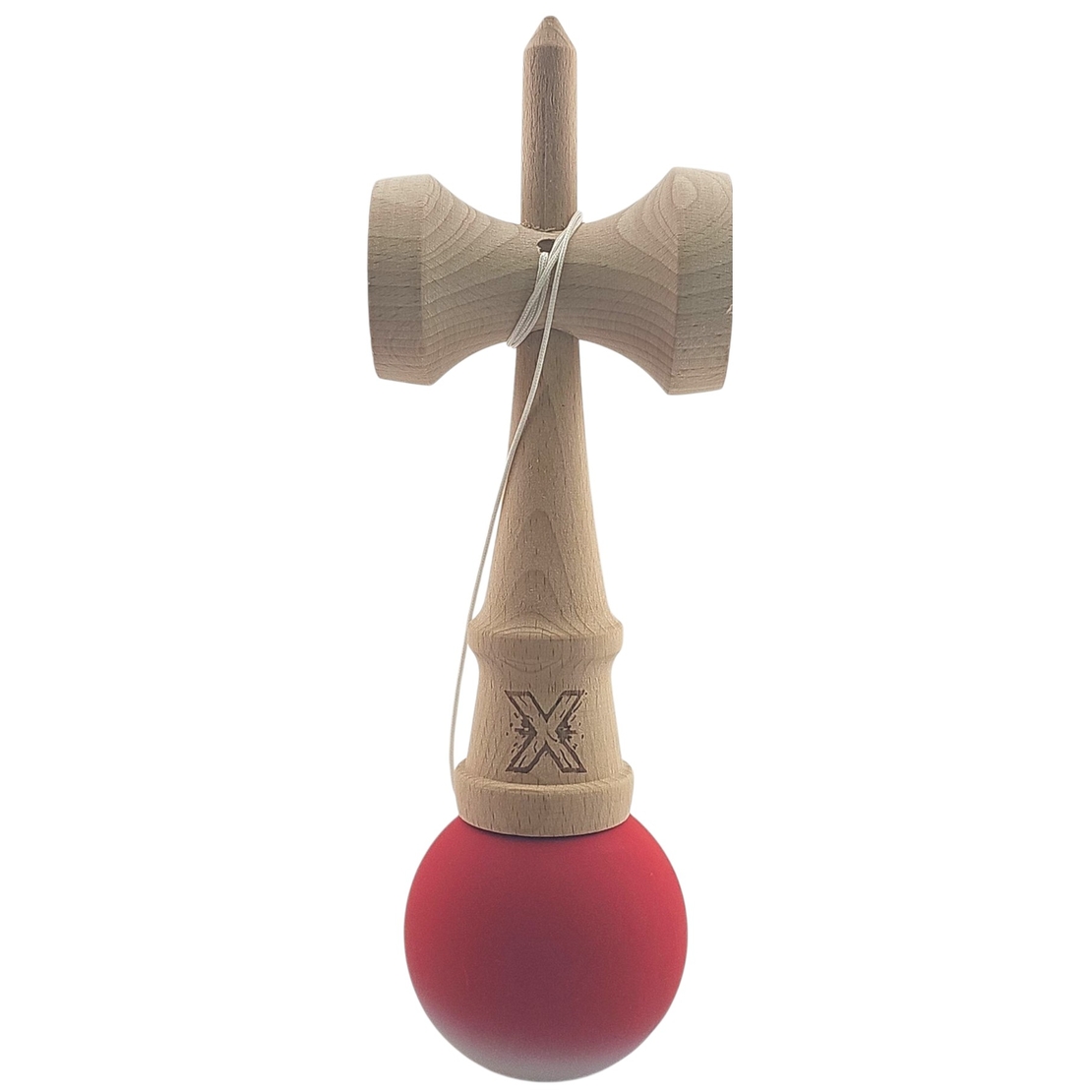 Kendama X Originala, Profesionala, Flippy, din Lemn, Rubber Grip, 18 cm, Rosu/Alb