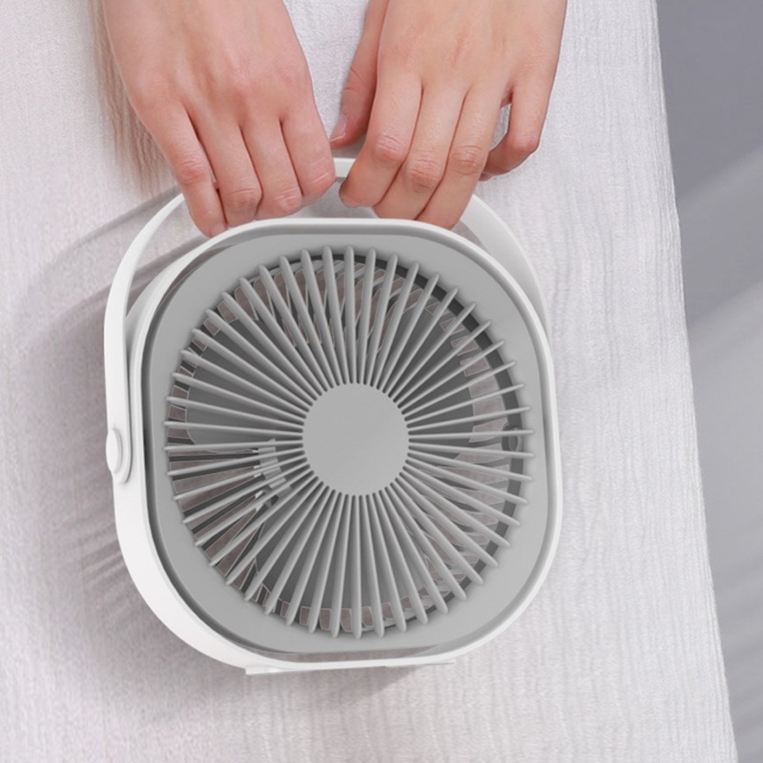 Mini ventilator pentru birou cu usb, Vafy, rotire 360 grade, 3 viteze, 4000 mA, 13.5 x 12,8, Gri