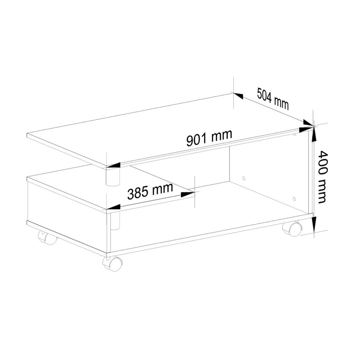 Masuta de cafea Vini pe roti, cu raft inferior si blat din PAL laminat, 90x51x40 cm, alb