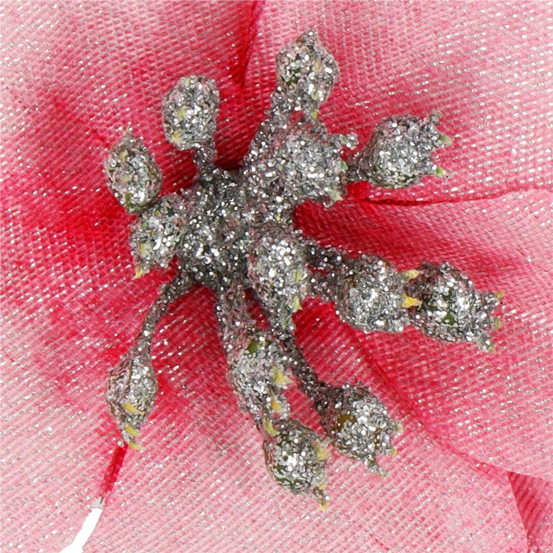 Set 10 ornamente pentru bradul de Craciun, stea Poinsettia, 13cm, roz