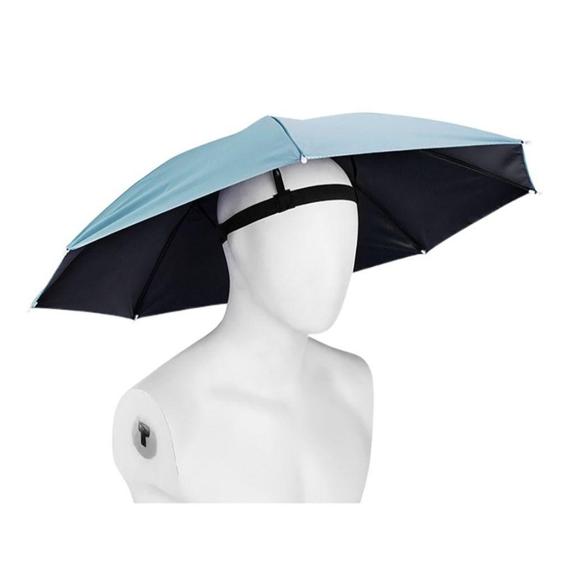 Umbrela de Cap, Flippy, Diametru 69 cm, Banda Elastica de Cap, Protectie UV/Ploaie, Albastru Deschis