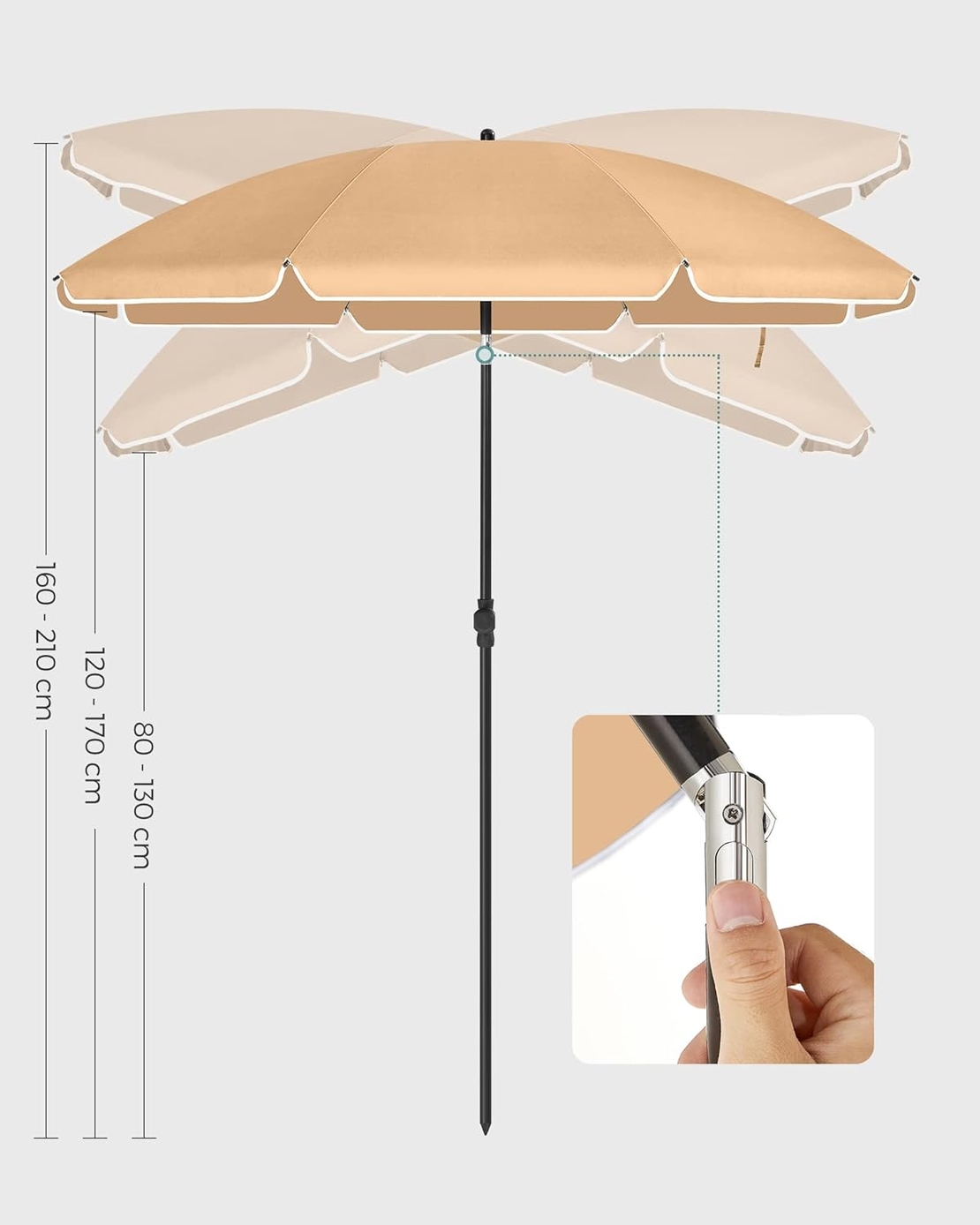 SONGMICS Umbrela terasa gradina sau plaja, cu inclinare, husa, diametru 160cm, taupe