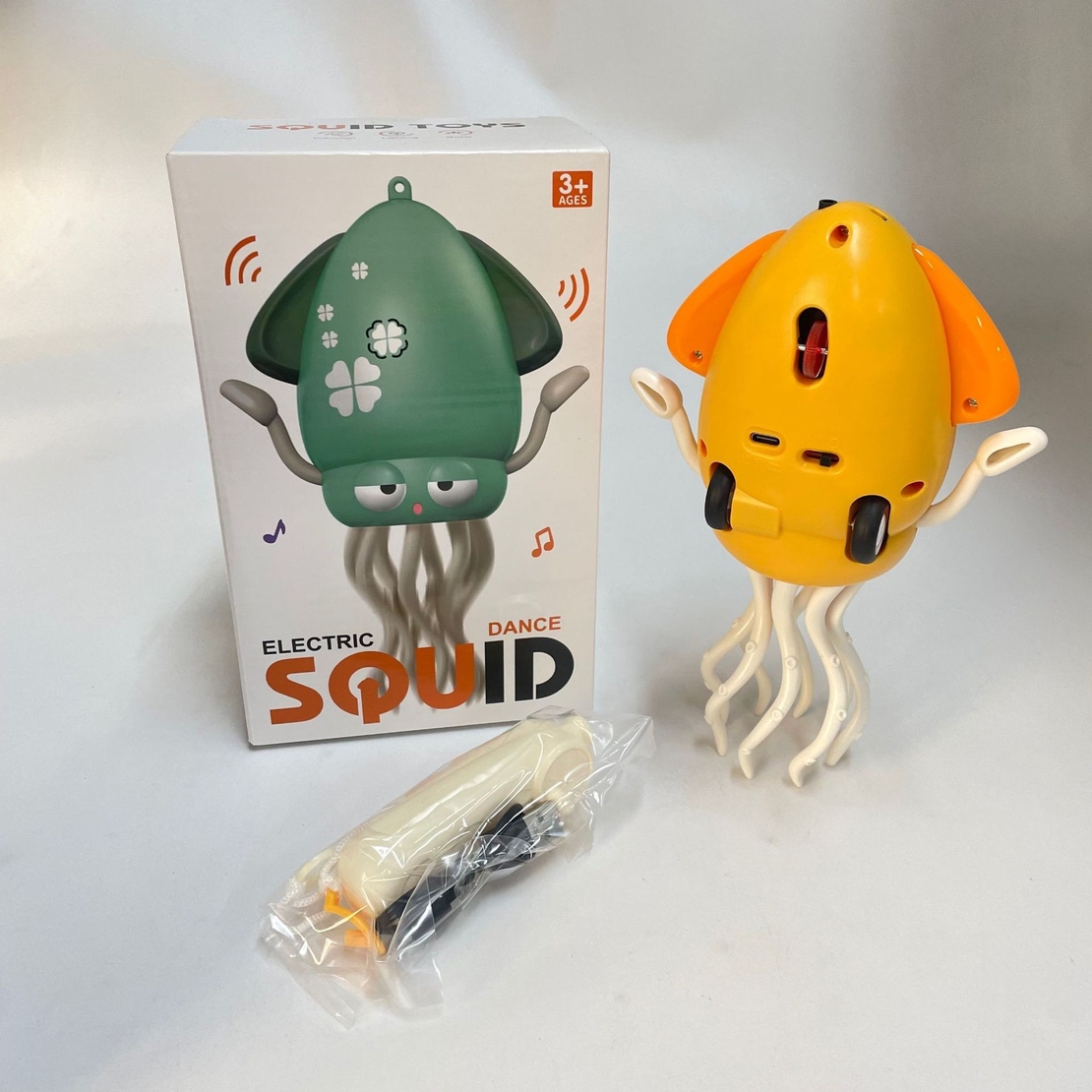 Caracatita Dansatoare, Flippy, +3 Ani, 3 Moduri, din ABS, Incarcare USB, cu Undita Inclusa, 12.6 x 7.6 x 20.7 cm, Galben