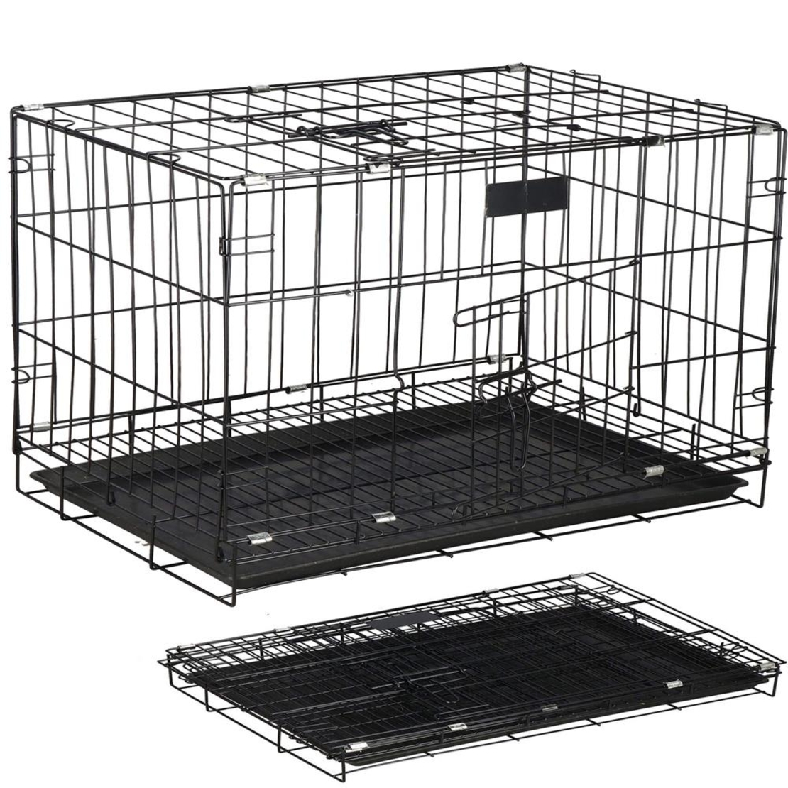 Cusca pentru animale, 2 usi, Pliabila din metal, XL, Negru, 93x67x56 cm