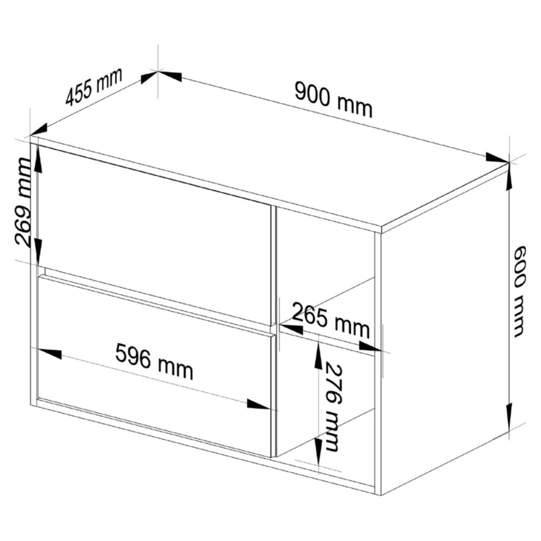Etajera de baie suspendata, cu 2 sertare, PAL 16 mm, 90x46x60 cm, alb si stejar sonoma