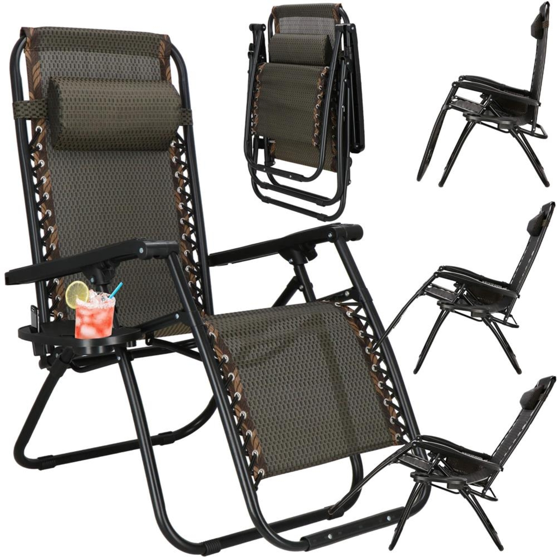 Sezlong pliabil cu spatar reglabil, structura metalica, material textilene, 175x67 cm, maro