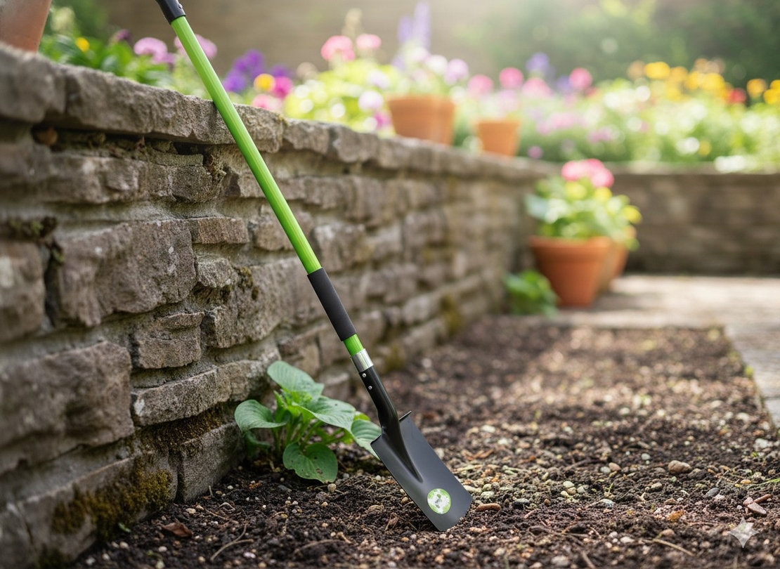 Lopata gradina cu lama dreapta, coada din fibra de sticla 120 cm, maner tip D, negru si verde