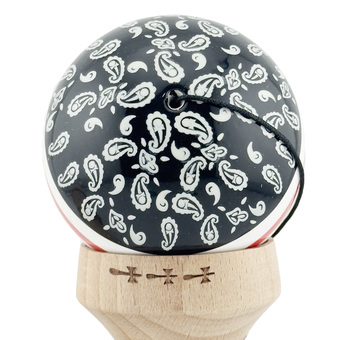 Kendama X Originala CHICANOS, Profesionala, Flippy, Cupe Mari KING SIZE V3, Super Sticky, Gaura in Baza, Rulment Metalic, din lemn 18 cm, Ata 62/65 cm, Negru/Alb