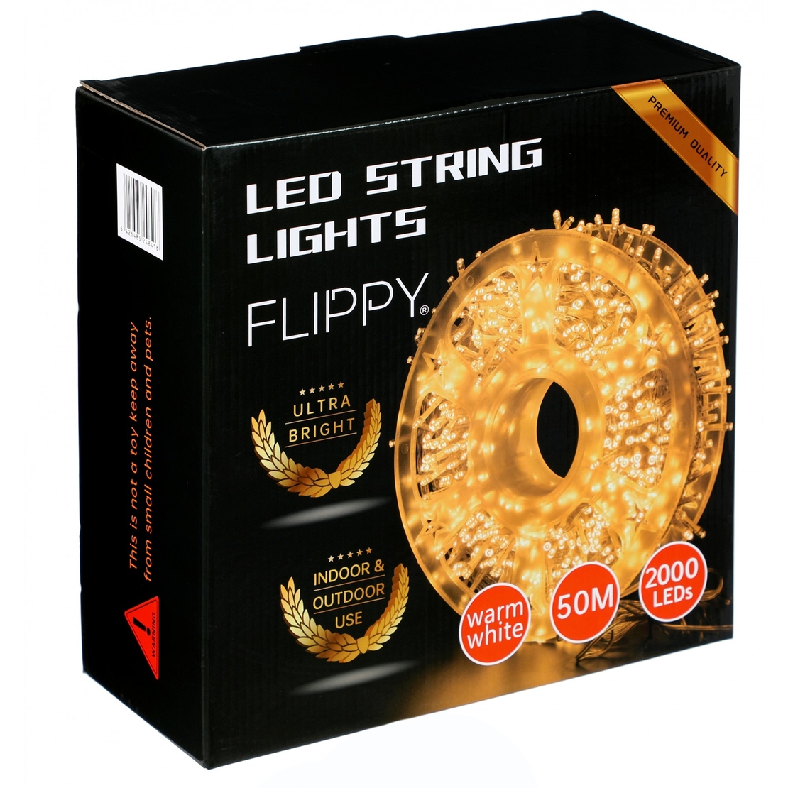 Instalatie Craciun liniara, fir transparent, cu transformator, 50m, alb cald, 2000 LED-uri, 8 jocuri de lumini, Vafy