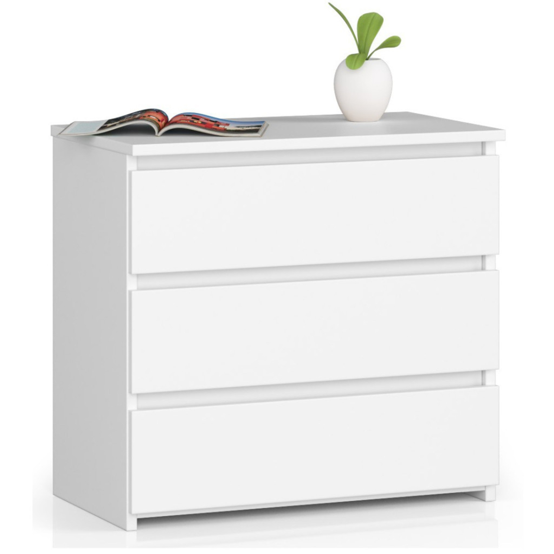 Noptiera cu 3 sertare, PAL laminat 16 mm, 60x35x57 cm, alb