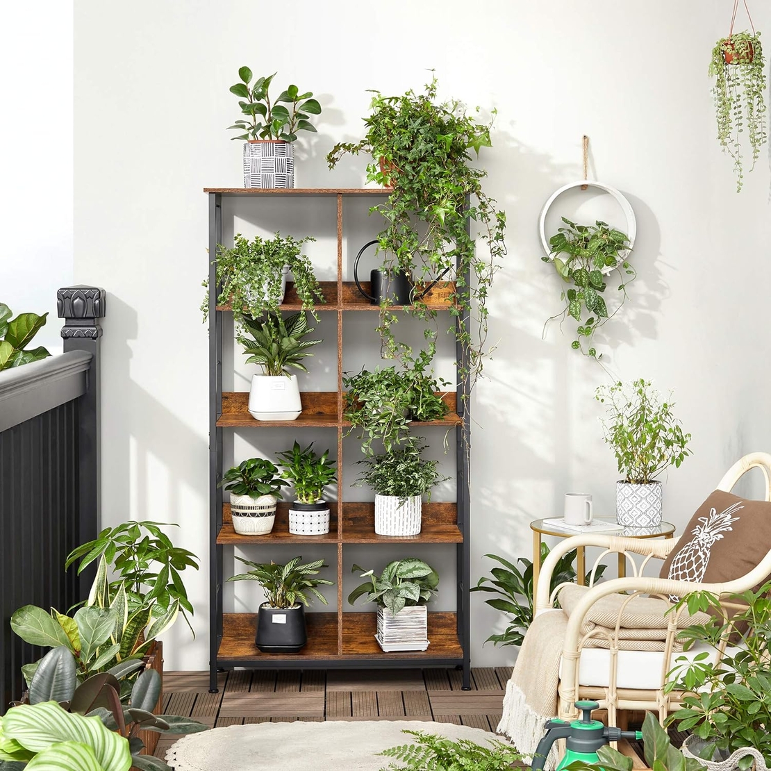 VASAGLE Biblioteca cu rafturi deschise, 8 compartimente, design industrial, 80x33x149cm, maro retro si negru