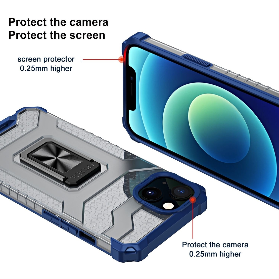 Husa de protectie Vafy compatibila cu Apple iPhone 13 Acrylic Armor cu suport Albastru