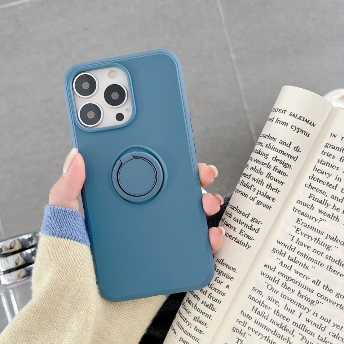 Husa protectie Vafy compatibila cu Apple iPhone XR Liquid Silicone Ring cu suport rotativ Albastru
