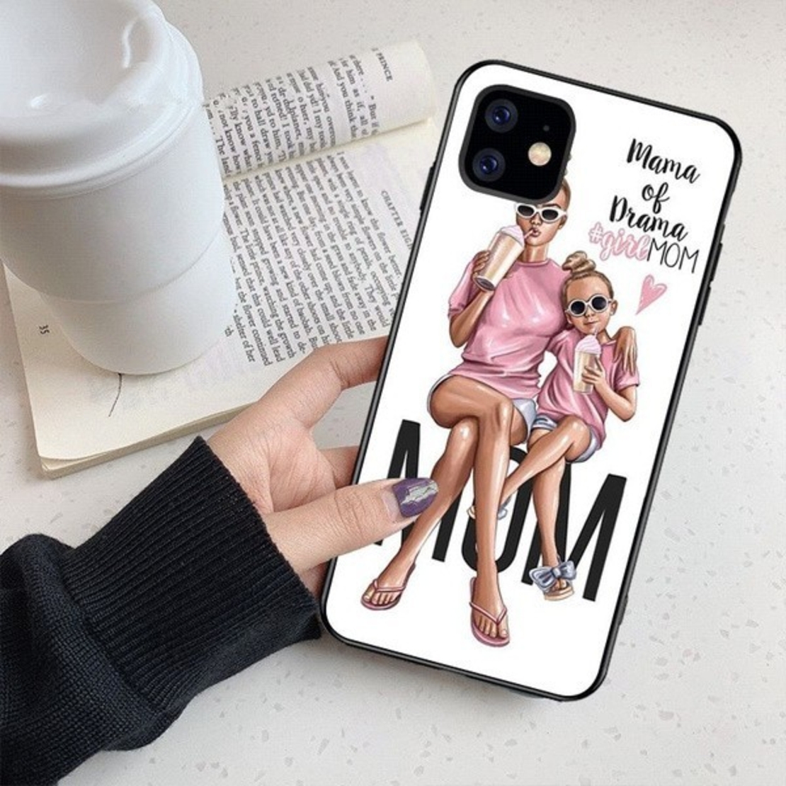 Husa protectie Flippy compatibila cu Apple iPhone 13 Glass print Mama of Drama Multicolor