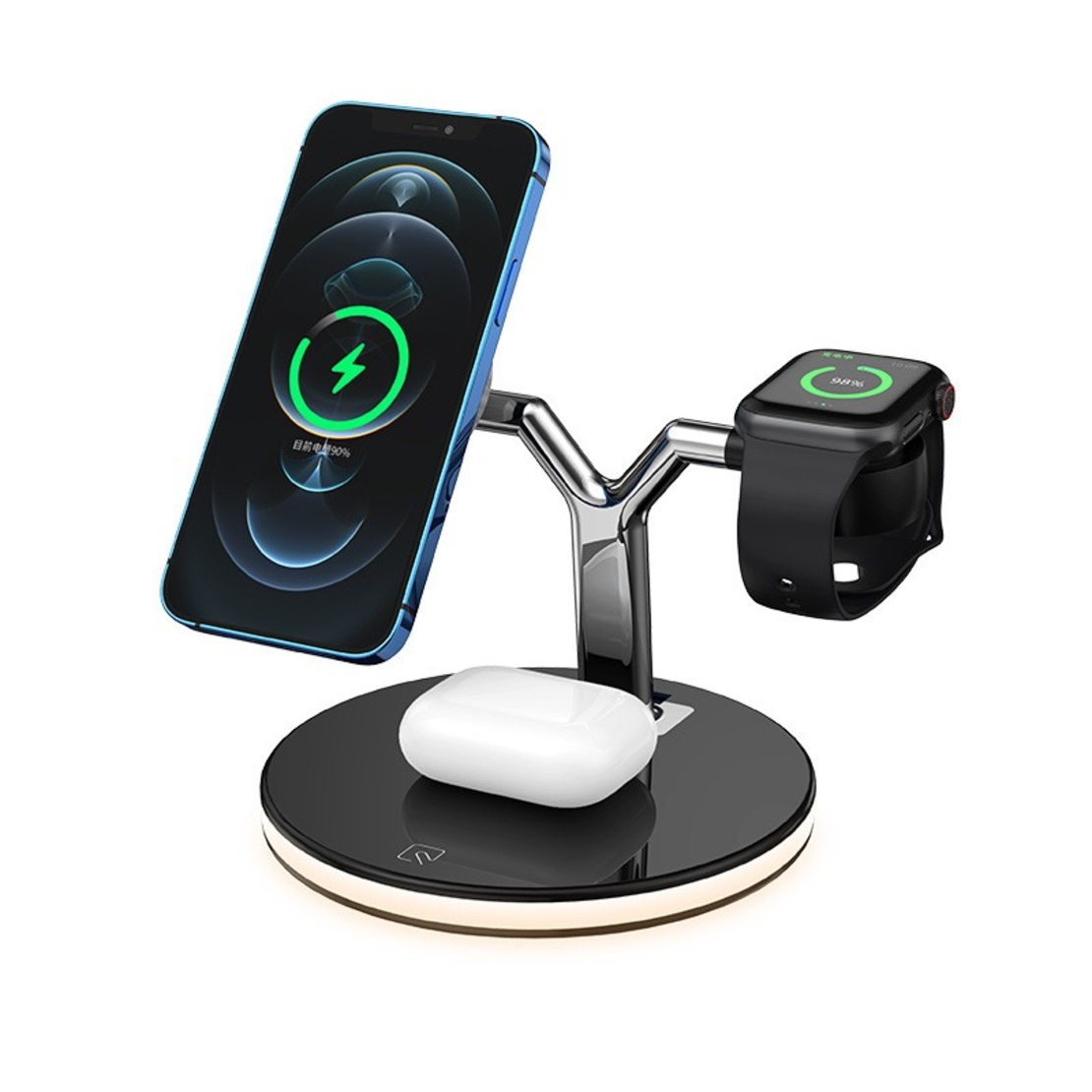 Statie de Incarcare 3 in 1, Flippy, Incarcator MagSafe Wireles Charger, Compatibil cu Apple iPhone, iWatch, AirPods, New Design, Max 25W, 14 x 14 x 10 cm, Negru