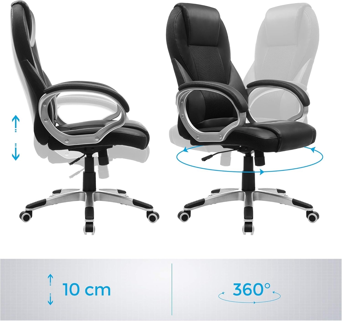 SONGMICS Scaun de birou ergonomic, reglabil pe inaltime, functie balans, tapitat piele sintetica, 54x50x122 cm, nergu