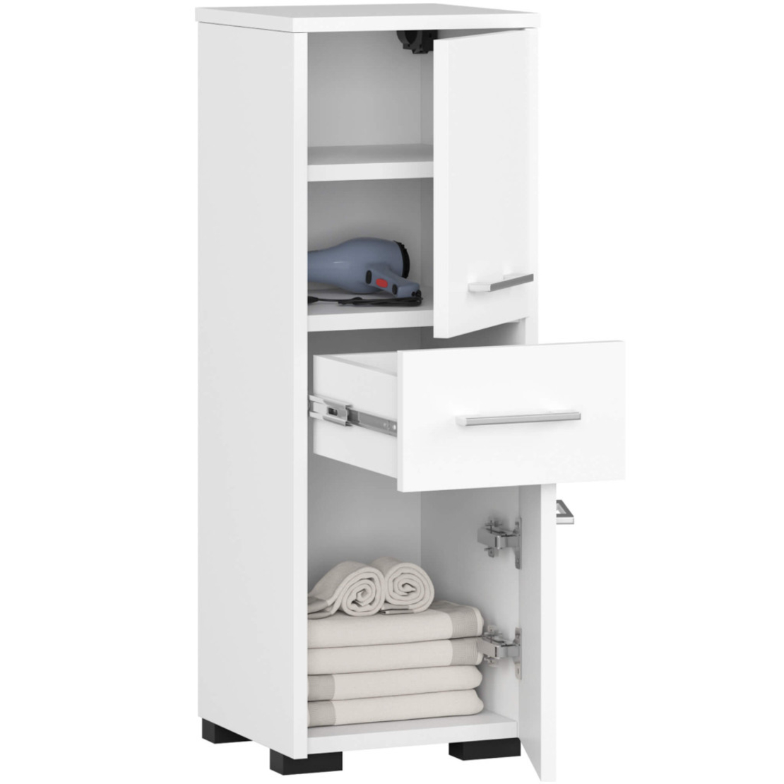 Dulap baie tip coloana cu 2 usi si sertar, PAL laminat, 30x30x85 cm, alb mat