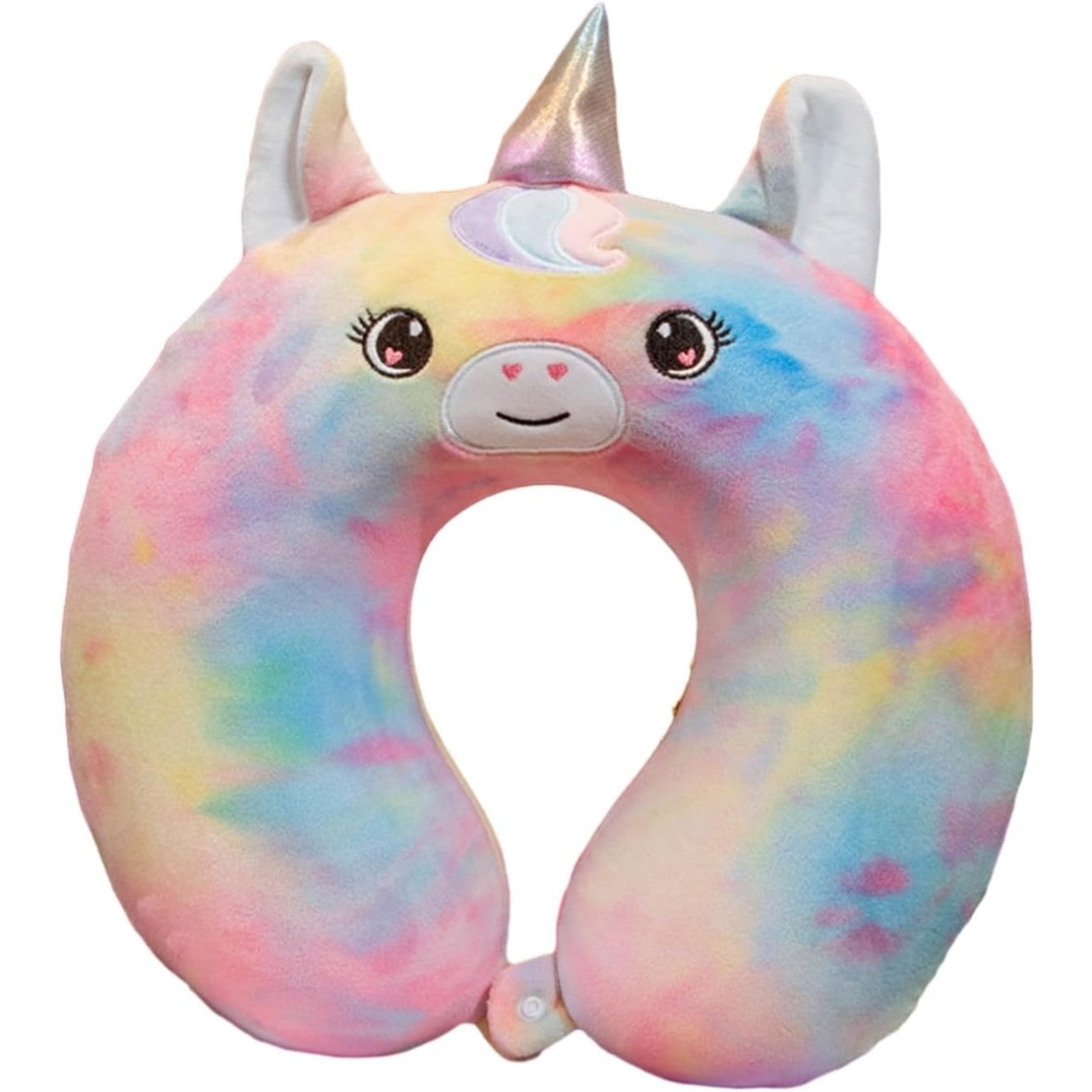 Perna de Calatorie in Forma de U, Vafy, Pentru Gat si Cap, Umplutura din Spuma cu Memorie, 30x30 cm, Model Unicorn, Accesoriu de Voiaj, Birou, Masina, Sistem Prindere Capse, Multicolor