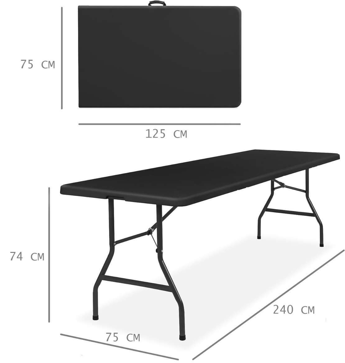 Masa dreptunghiulara pliabila multifunctionala, pentru gradina sau evenimente, 240x75x74 cm, negru