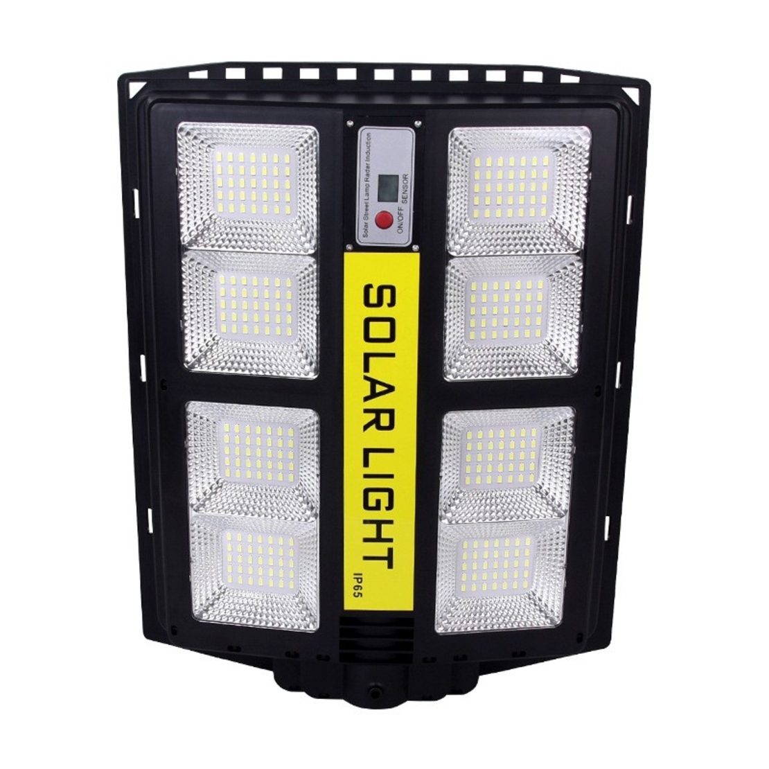 Lampa solara stradala Flippy, cu telecomanda, senzor de miscare si lumina, suport prindere, 720 LED-uri, IP65, ABS, 15AH, 500W, temperatura culoare 6500K, 44.5x34.7x6.6 cm, autonomie 10-12 ore, negru