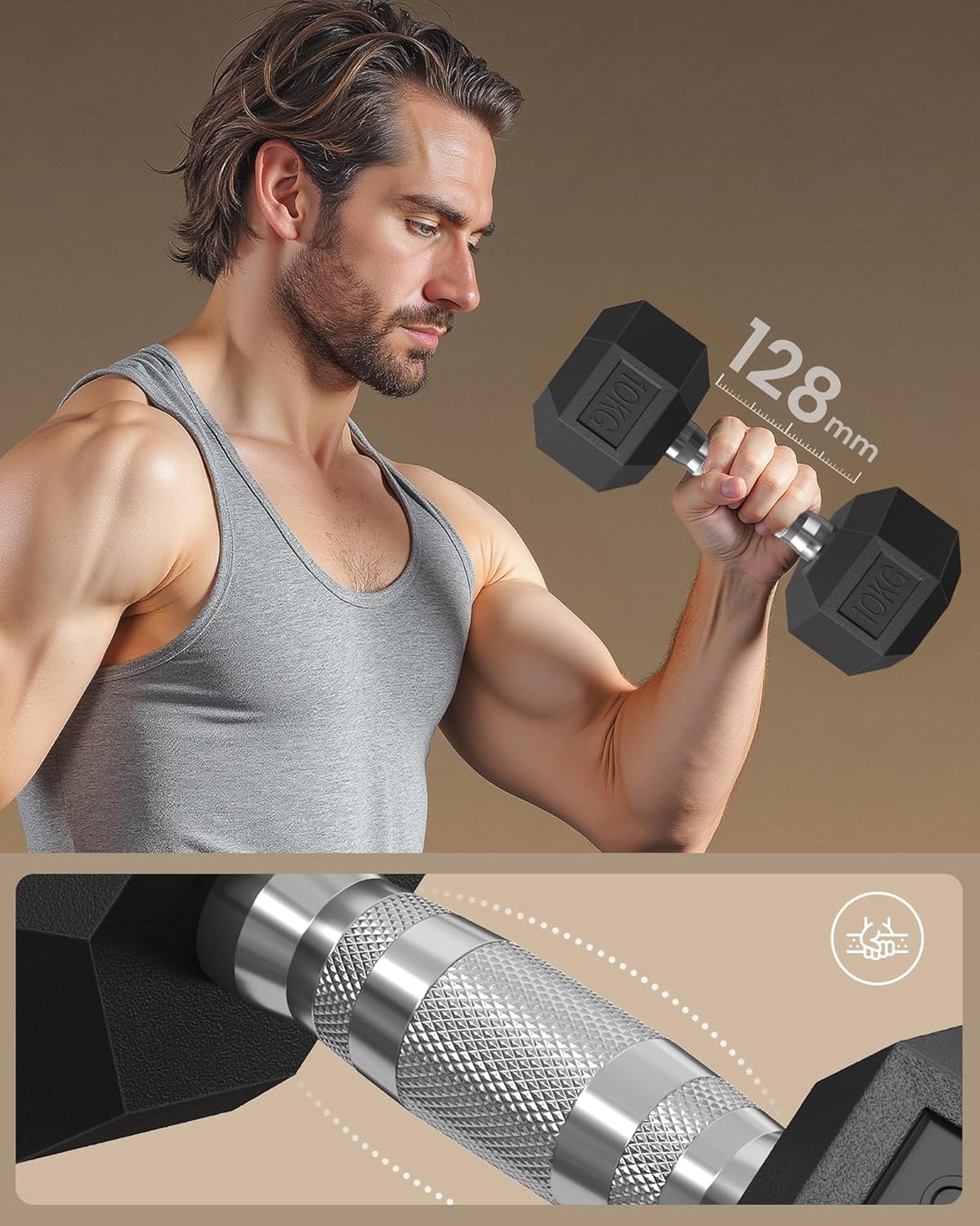 SONGMICS Set gantere hexagonale 2x10 kg, antrenament fitness si forta, 31x11 cm, negru