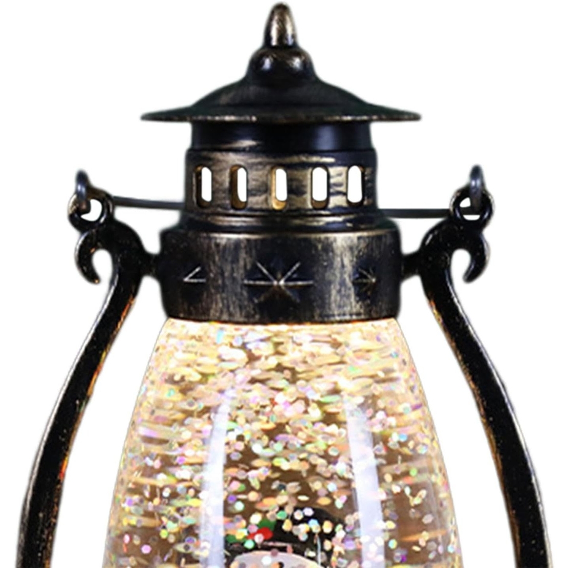 Decoratiune Luminoasa, Flippy, Felinar de Craciun, cu Lumina LED, Ornament Model Lampa cu Ulei Om de Zapada, cu Maner, 14x7x6 cm, Negru