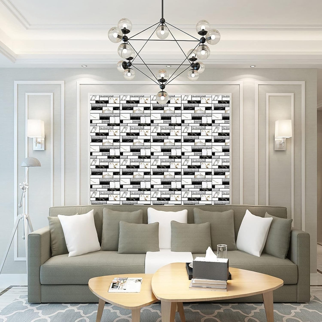 Set 10 x Placi Tapet Autocolant 3D cu Imitatie de Marmura, pentru Perete Bucatarie Sufragerie, Usor de Curatat, Rezistent la Apa, Autoadeziv, 30x30