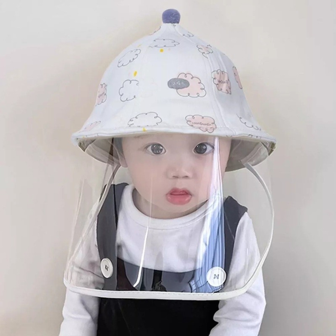 Palarie de Protectie pentru Bebelusi, Vafy, Model cu Norisori Roz, Pescareasca, de Primavara si Toamna, cu Masca si Fermoar, 45 cm, pentru 3-6 Luni, Roz