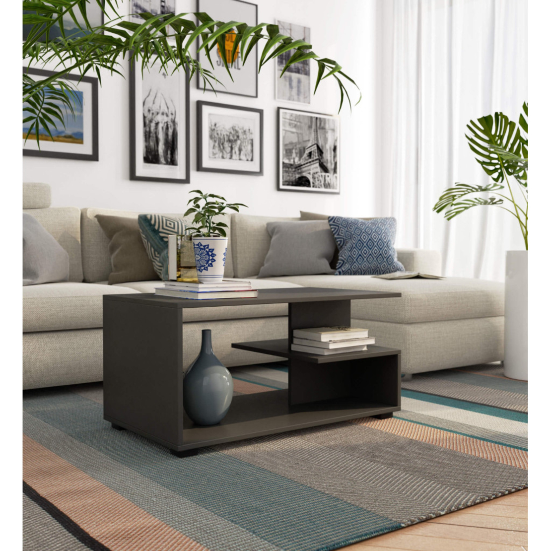 Masuta de cafea, PAL laminat, 90x51x45 cm, gri grafit