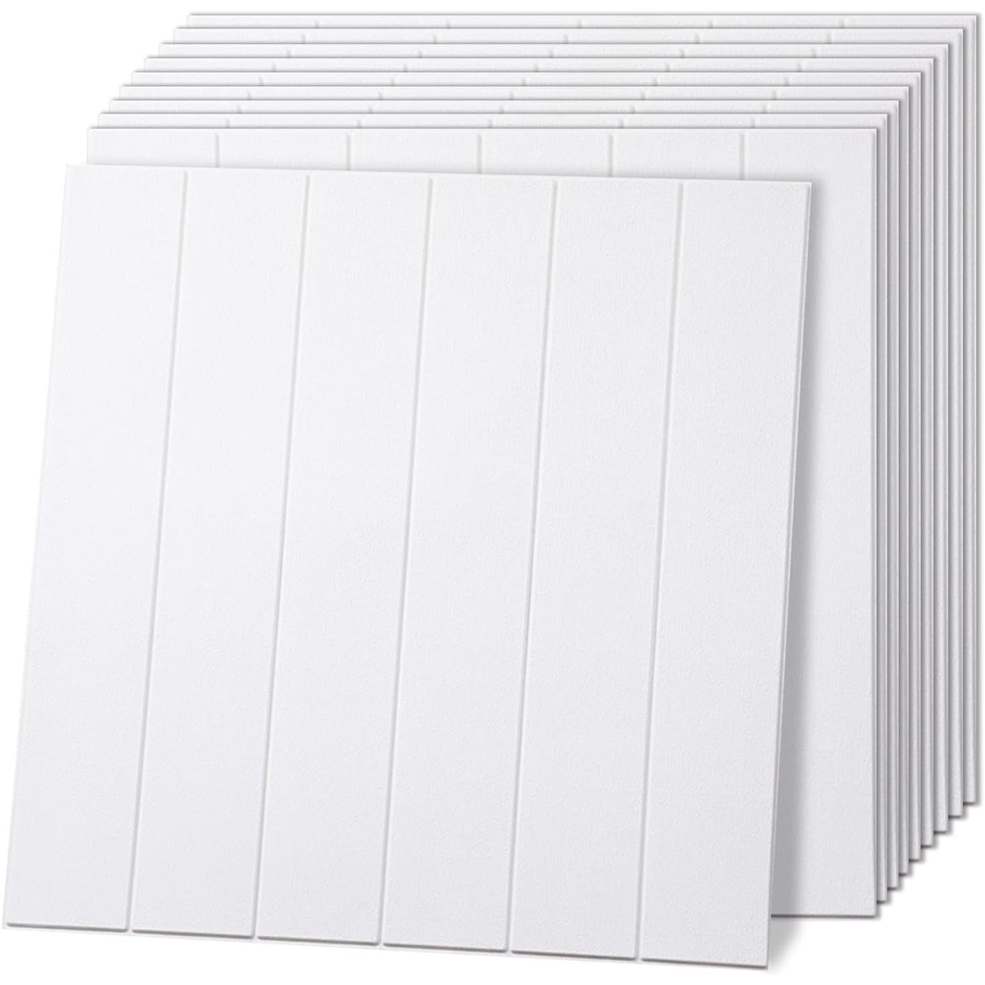 Set 10 Placi Tapet 3D, Flippy, 70 x 70 cm, Grosime 3 mm, din Rasina, Tip Placi de Lemn, Suprafata Acoperita 4.9 mp, Alb