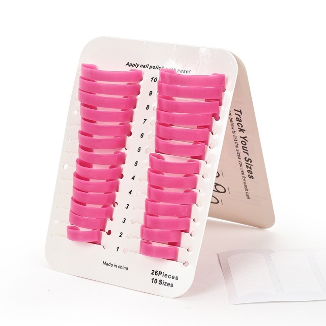 Set 26 buc Sabloane Reutilizabile pentru Oja, Flippy, pentru Manichiura Ingrijita, fara Depasire Margini, Protectie Cuticula, 10 Marimi, din Plastic, Roz