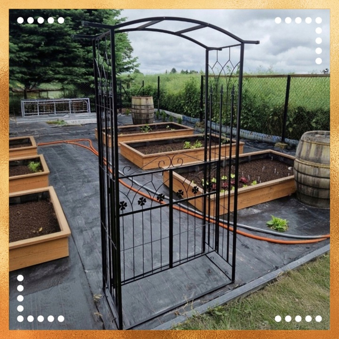 Pergola gradina metalica cu poarta, suport plante cataratoare, 106x50x217 cm, negru