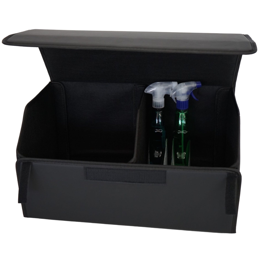 Cutie de Depozitare Auto, Flippy, Geanta Multifunctionala din Piele Ecologica, Organizator Premium Portbagaj, 2 Compartimente Depozitare, Pliabil si Rezistent la Uzura, Negru, 55 x 30 x 30cm
