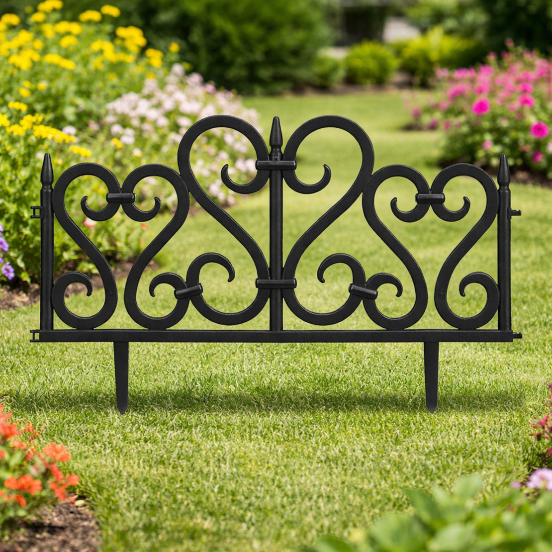 Set 4 panouri de gard decorativ gradina, flexibil, PVC, set 4 x 60x33 cm, negru