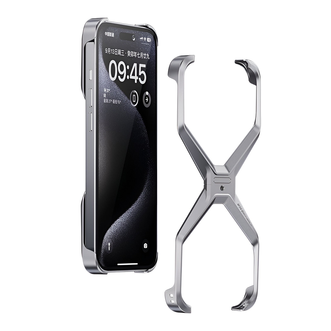 Husa Armor X Compatibila cu iPhone 15 Pro, Vafy, Aliaj de Aluminiu, Antisoc, Antizgarieturi, Impermeabila, Margini cu 2 Straturi, Aderent, Montare Usoara, Surubelnita Inclusa, Gri Metalizat
