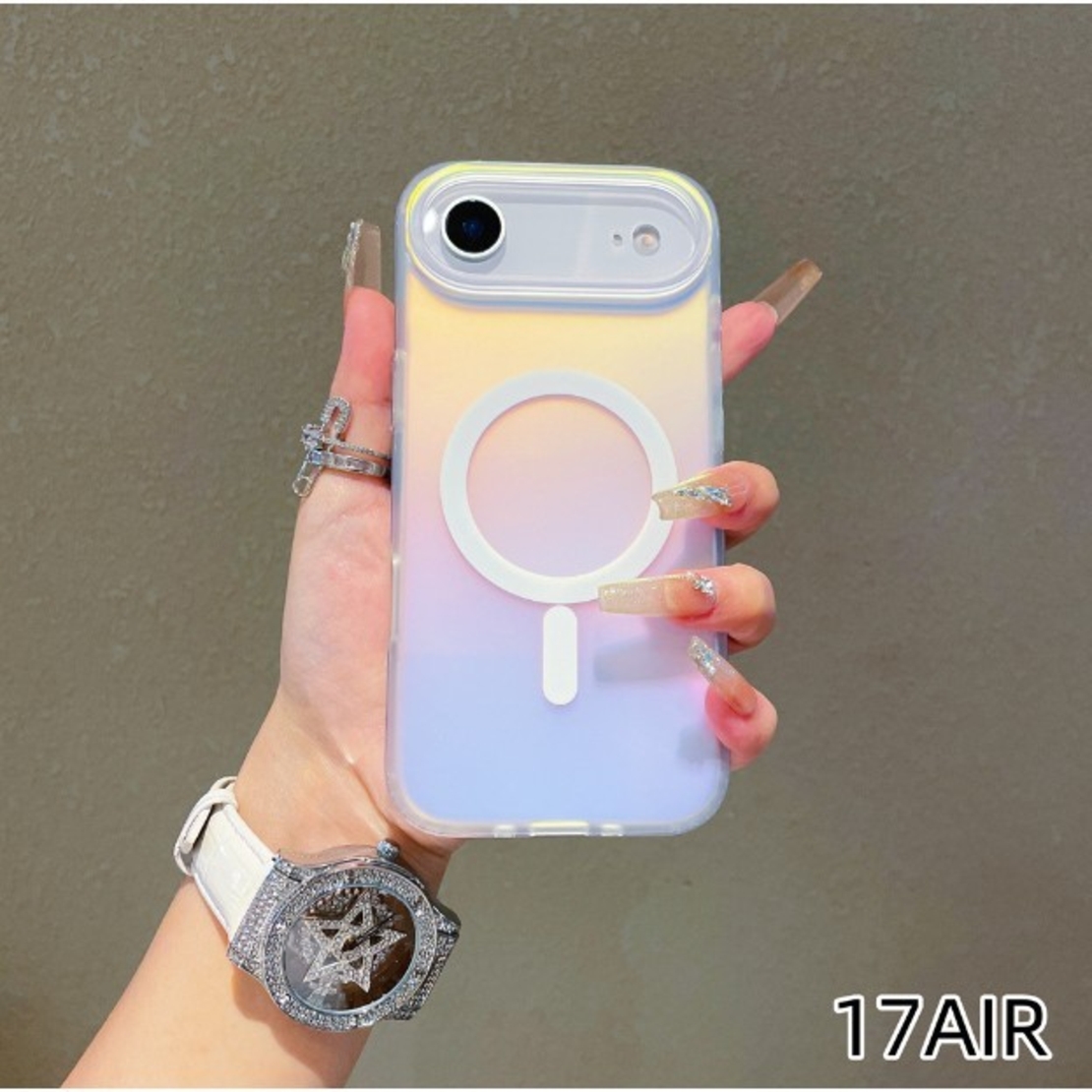 Husa Telefon, Vafy, Compatibila iPhone 17 Air, Model Cameleon, Magsafe, Schimbare Gradient de Culoare din Unghiuri Diferite, Multicolor