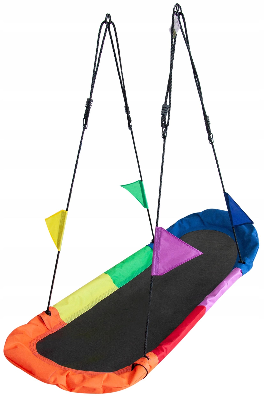 Leagan tip hamac 167x75 cm, cu rama metalica si steaguri colorate, prindere dubla, multicolor