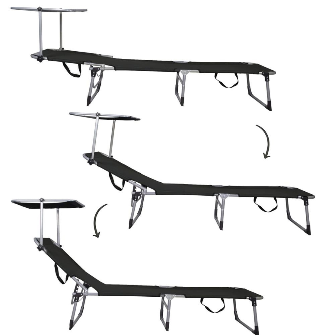 Sezlong pliabil cu parasolar, 188x57x38cm, sarcina 120kg, gri antracit