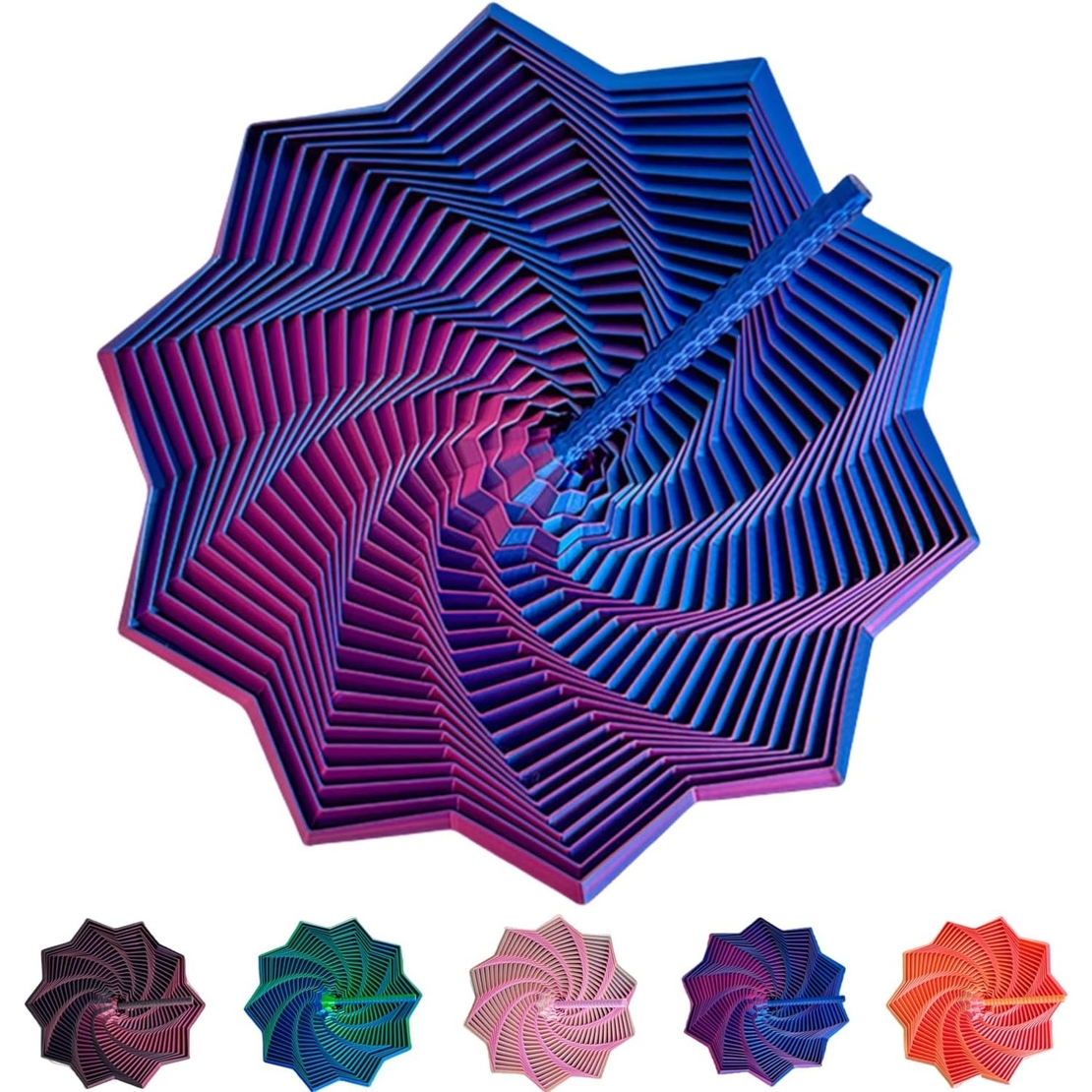 Jucarie Decompresie, Flippy, Model Stea 3D, DuoChrome, Maner Spirala, Turn Magic Geometric, Multiple Forme, Anti-stress, 17 cm, Albastru/Violet